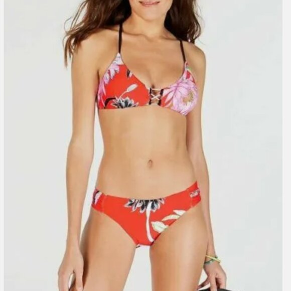 Trina Turk Red Orange Print Bikini Set size 14 NWOT - Picture 1 of 5